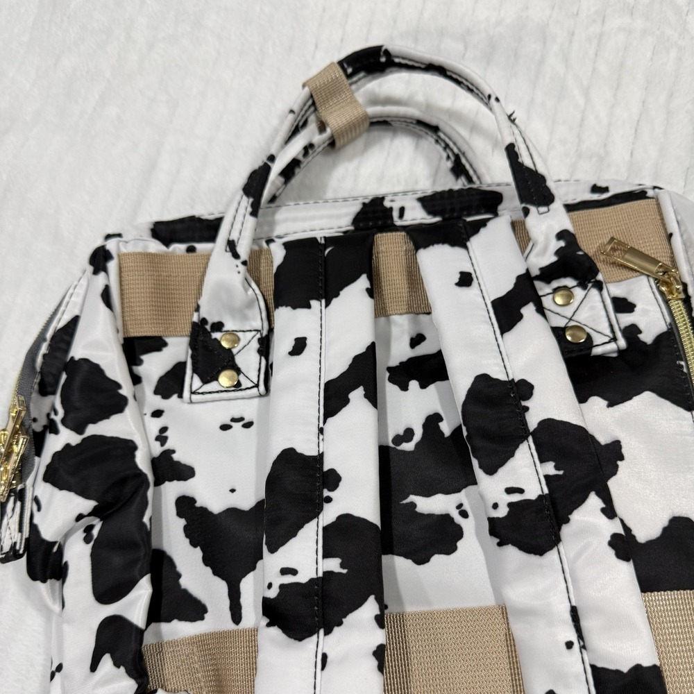 Cow Print Diaper Bag Backpack Black White Baby Bag Travel Backpack Multi Pocket - Picture 7 of 13